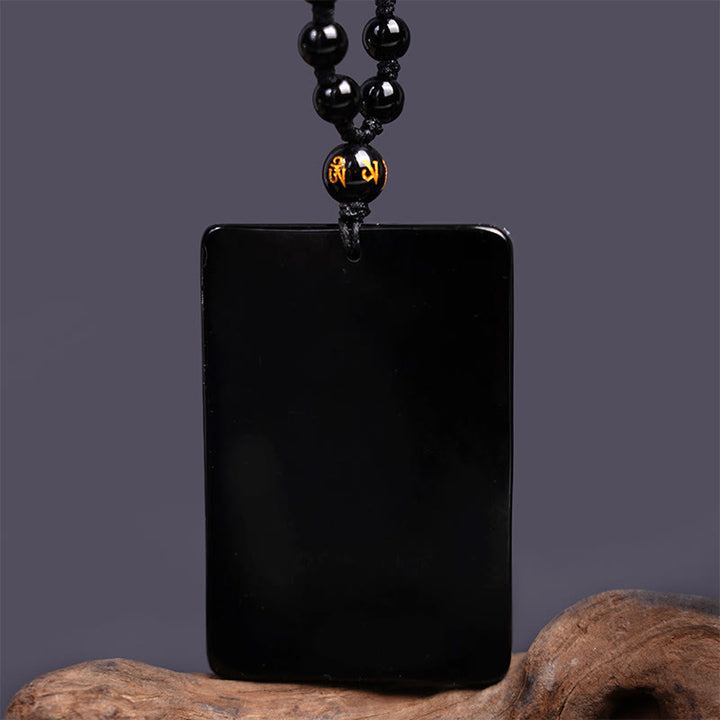 Amuleto de Black Obsidian Guan Gong grabado con fuerza colgante de collar Buddha Stones