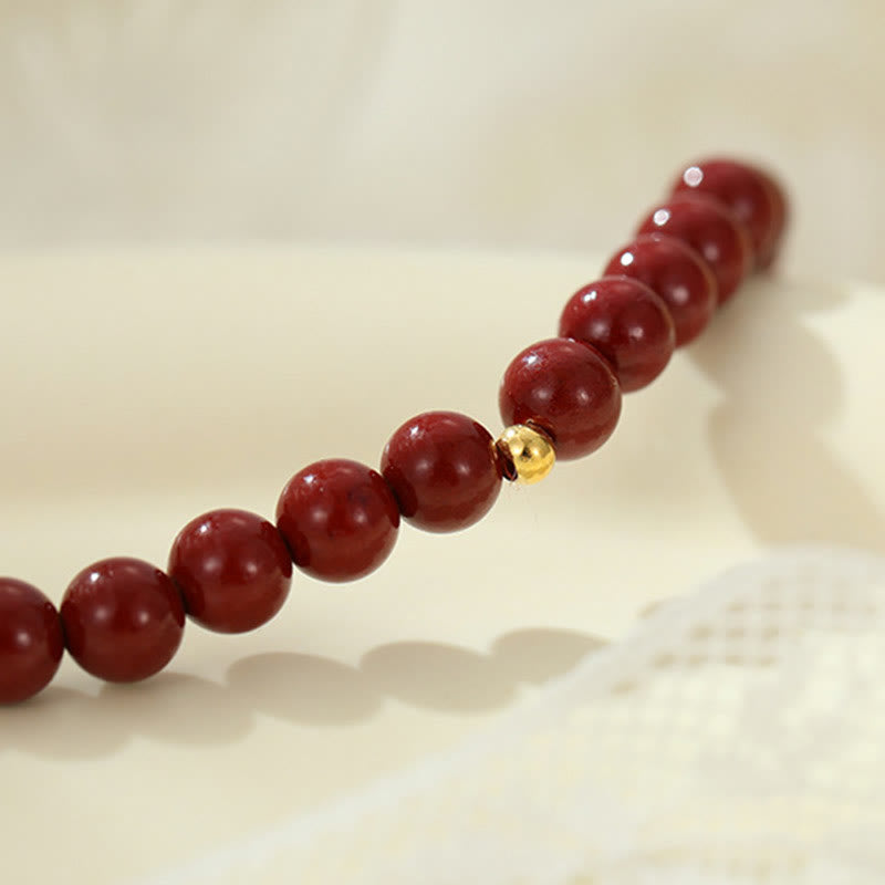 Buddha Stones tobillo de bendición con cuentas de cinabrio y plata de ley 925