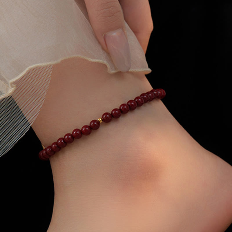 Buddha Stones tobillo de bendición con cuentas de cinabrio y plata de ley 925