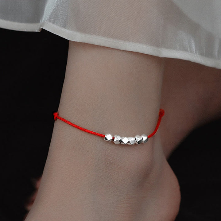 Buddha Stones Pulsera de Tobillo de Cuerda Trenzada de Protección de Suerte con Cuentas de Plata de Ley 925 - Tobillera roja (circunferencia 30cm) - image 0