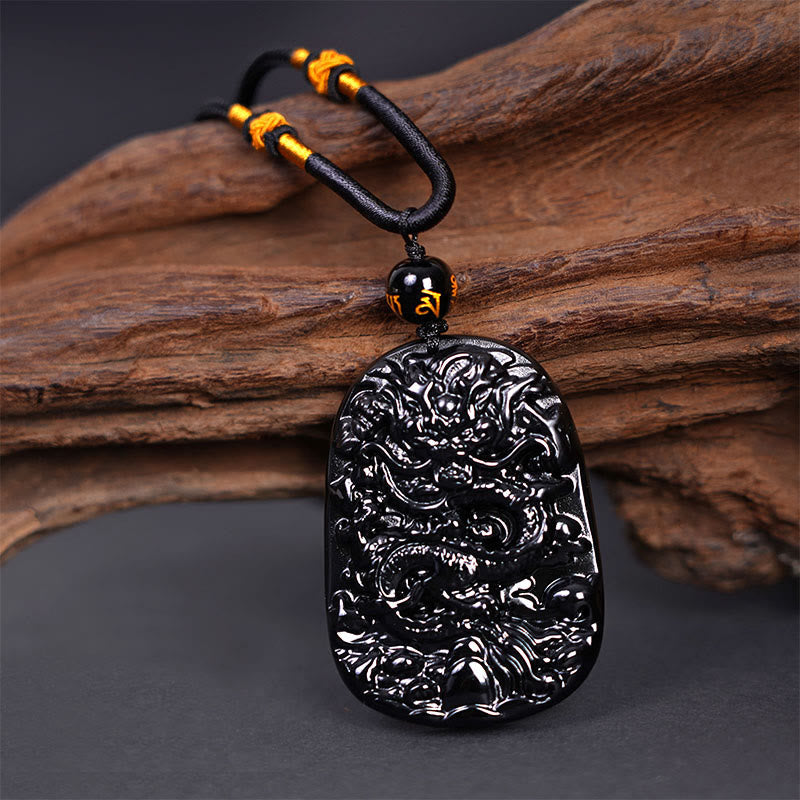 Colgante de protección con dragón tallado en obsidiana negra Buddha Stones - image 4