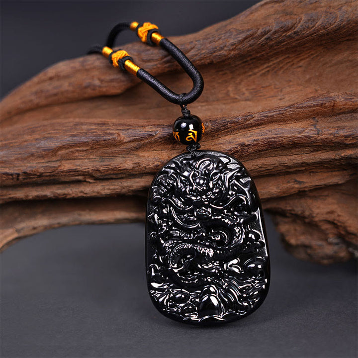 Colgante de protección con dragón tallado en obsidiana negra Buddha Stones - image 4
