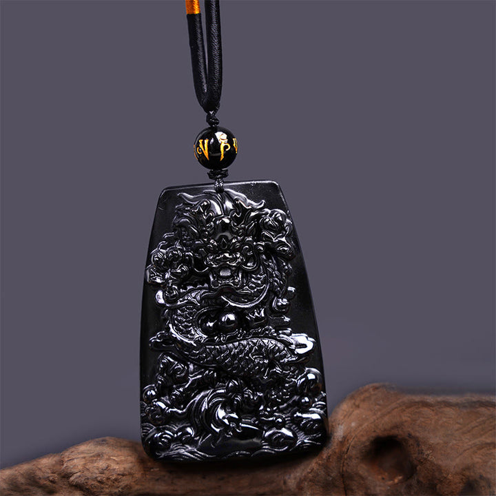 Colgante de protección con dragón tallado en obsidiana negra Buddha Stones - Dragón trapezoidal 65 mm x 44 mm - image 9