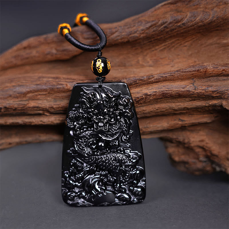 Colgante de protección con dragón tallado en obsidiana negra Buddha Stones - image 14