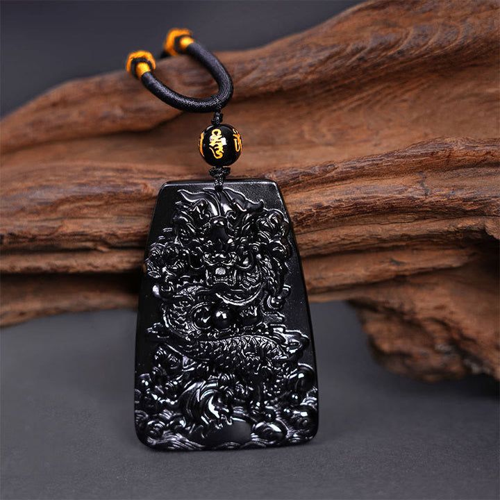 Colgante de protección con dragón tallado en obsidiana negra Buddha Stones - image 14