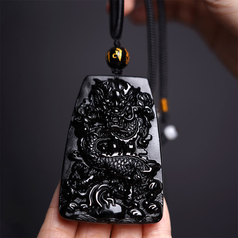 Colgante de protección con dragón tallado en obsidiana negra Buddha Stones - image 11