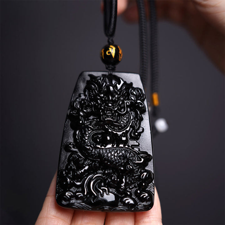 Colgante de protección con dragón tallado en obsidiana negra Buddha Stones - image 11