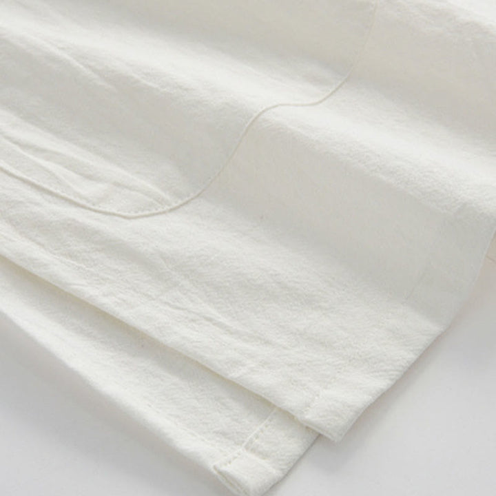 Traje Tang de botones de rana chino Buddha Stones para hombre, camisa de manga corta de algodón y lino con bolsillos. - image 5