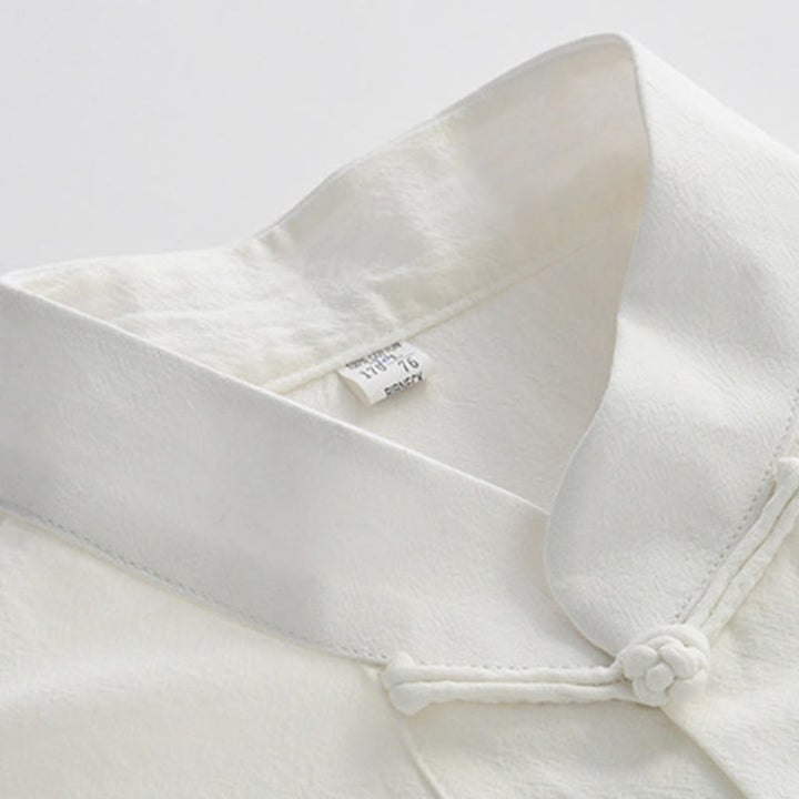 Traje Tang de botones de rana chino Buddha Stones para hombre, camisa de manga corta de algodón y lino con bolsillos. - image 3