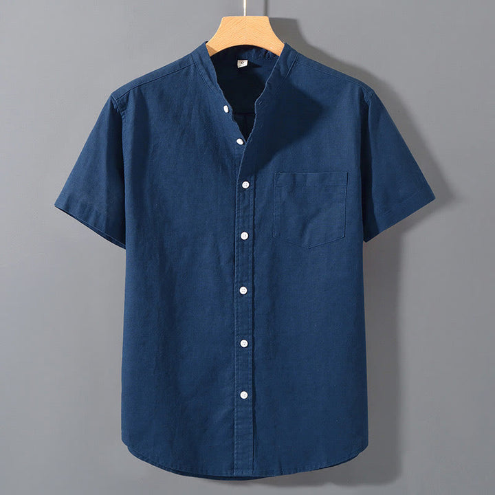 Camisa de verano de manga corta para hombre de algodón y lino de Buddha Stones - Azul acero - US/UK/AU42, EU52 (3XL)  - image 17