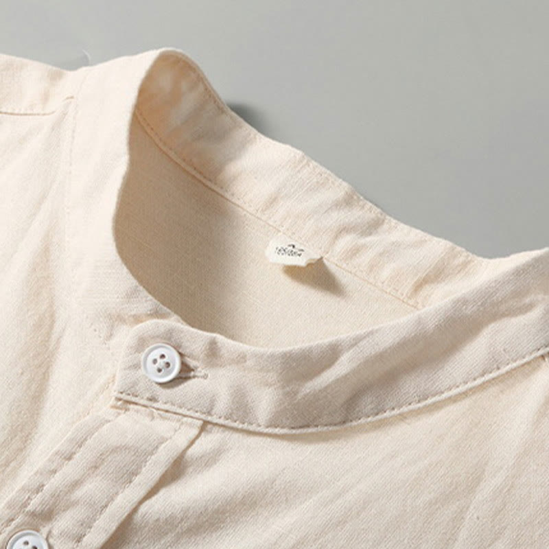 Camisa de verano de manga corta para hombre de algodón y lino de Buddha Stones - image 7