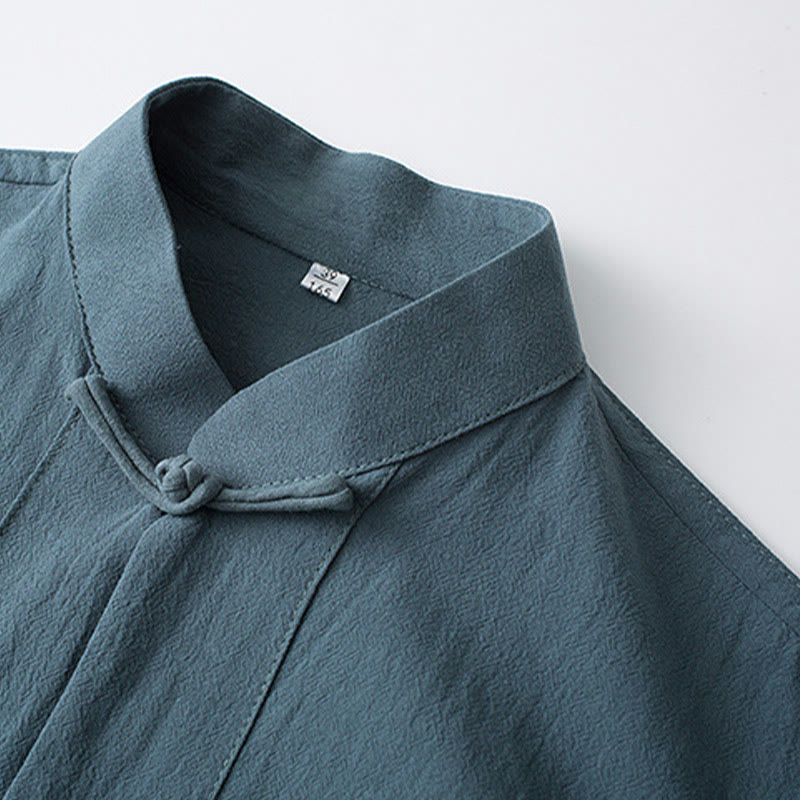 Conjunto de Ropa para Hombre de Manga Corta con Botón de Rana Tradicional y Pantalones de Algodón Buddha Stones - image 1