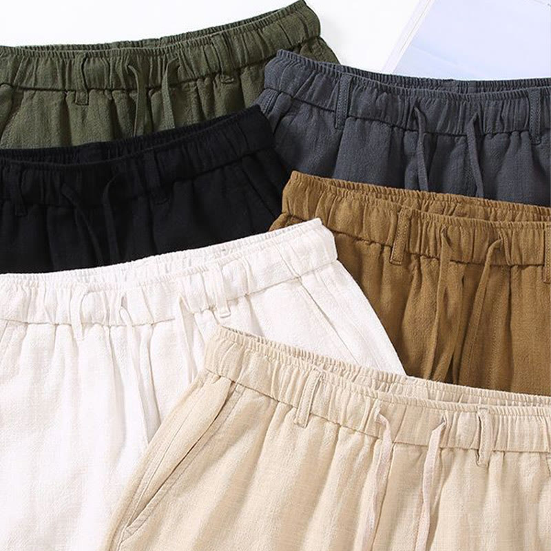 Pantalones de Hombre Buddha Stones en Color Sólido de Lino y Ramio con Cintura Ajustable y Bolsillos - image 15