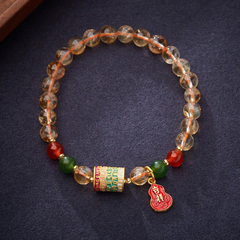 Buda Stones Pulsera de Protección de Citrino Natural Ágata Roja Calcedonia Verde
