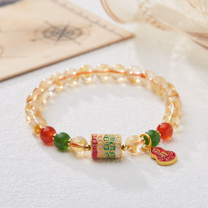 Buda Stones Pulsera de Protección de Citrino Natural Ágata Roja Calcedonia Verde