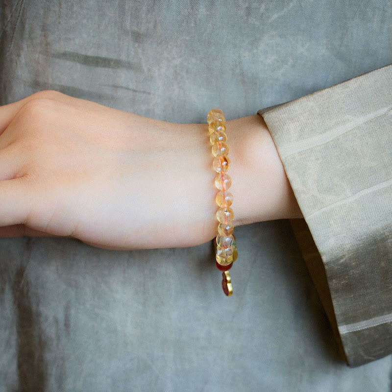 Buda Stones Pulsera de Protección de Citrino Natural Ágata Roja Calcedonia Verde