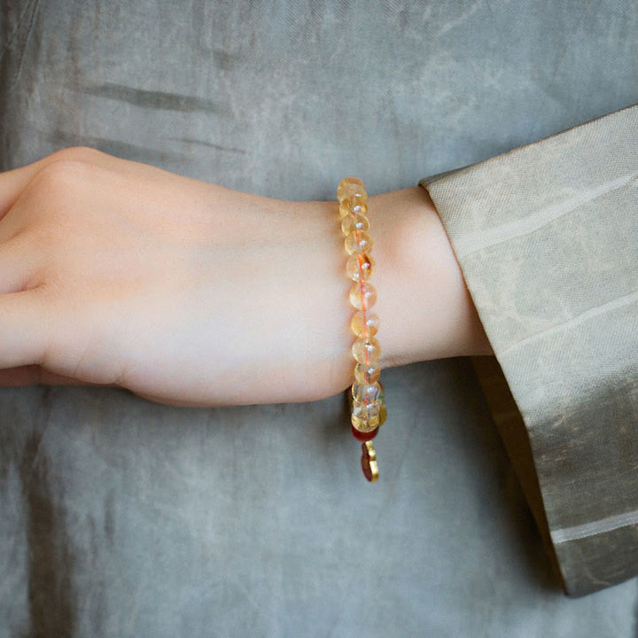 Buda Stones Pulsera de Protección de Citrino Natural Ágata Roja Calcedonia Verde