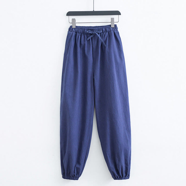 Buddha Stones Pantalones de Harem para Hombres de Algodón y Lino de Color Sólido con Bolsillos - Azul acero - US/UK/AU44, EU54 (4XL) - image 9