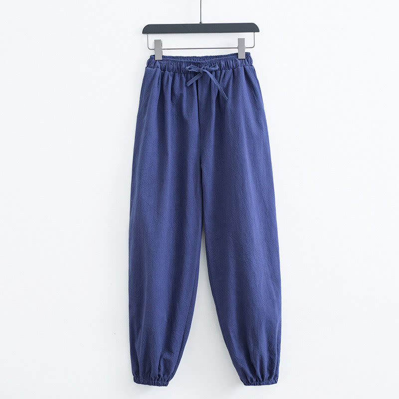 Buddha Stones Pantalones de Harem para Hombres de Algodón y Lino de Color Sólido con Bolsillos - Azul acero - US/UK/AU44, EU54 (4XL) - image 9