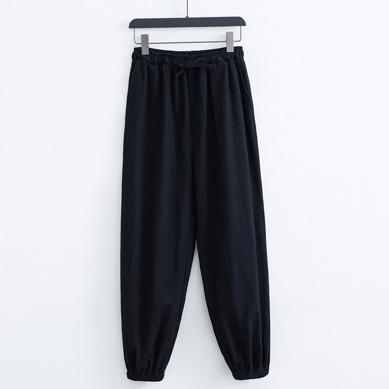 Buddha Stones Pantalones de Harem para Hombres de Algodón y Lino de Color Sólido con Bolsillos - image 1