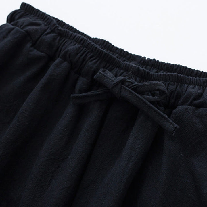 Buddha Stones Pantalones de Harem para Hombres de Algodón y Lino de Color Sólido con Bolsillos - image 2