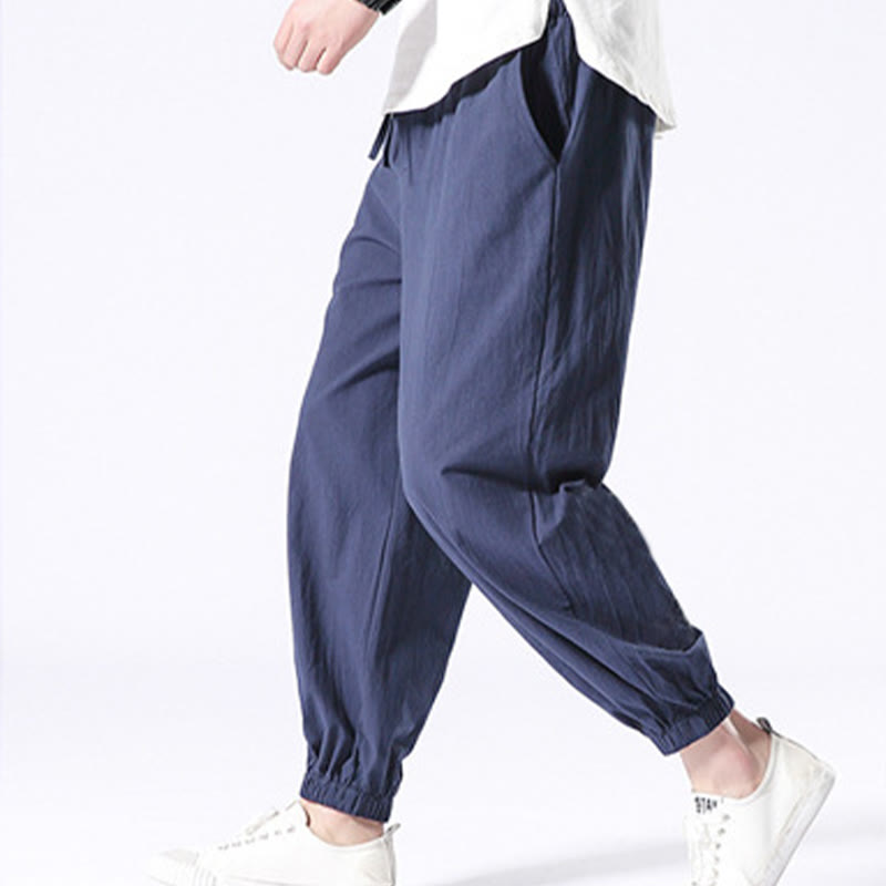 Buddha Stones Pantalones de Harem para Hombres de Algodón y Lino de Color Sólido con Bolsillos - image 10