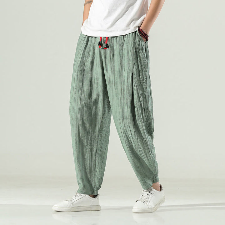 Pantalones harén de algodón Buddha Stones para hombre con cordón y bolsillos - Verde mar oscuro - US/UK/AU46, EU56 (5XL) - image 9