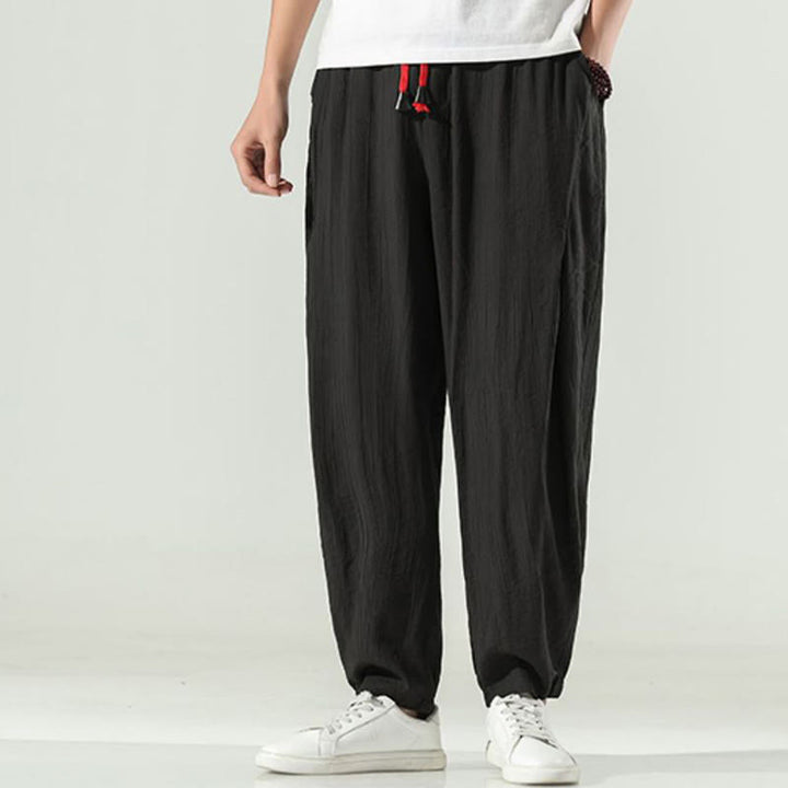 Pantalones harén de algodón Buddha Stones para hombre con cordón y bolsillos - image 17