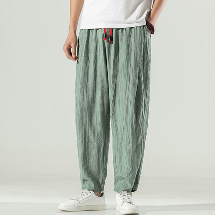 Pantalones harén de algodón Buddha Stones para hombre con cordón y bolsillos - image 14