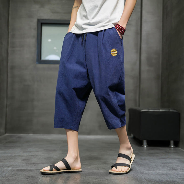 Pantalones cortos de lino con cordón y bolsillos de Buddha Stones para hombre, de verano - Azul acero - US/UK/AU44, UE54 (5XL) - image 1