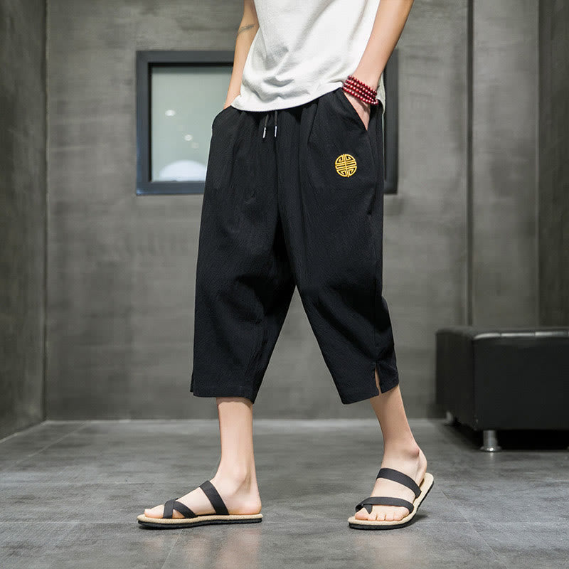 Pantalones cortos de lino con cordón y bolsillos de Buddha Stones para hombre, de verano - Negro - US/UK/AU44, UE54 (5XL) - image 10
