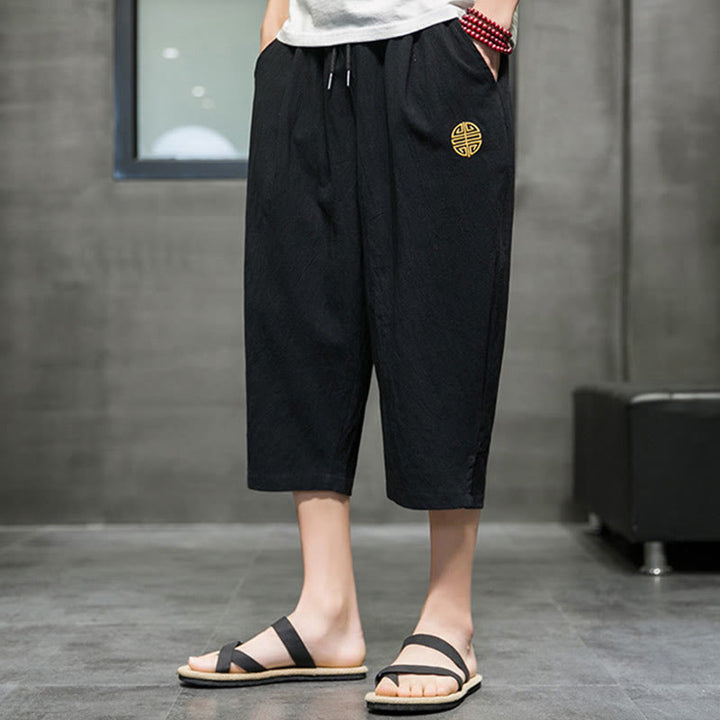 Pantalones cortos de lino con cordón y bolsillos de Buddha Stones para hombre, de verano - image 15
