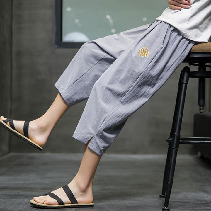 Pantalones cortos de lino con cordón y bolsillos de Buddha Stones para hombre, de verano - image 25