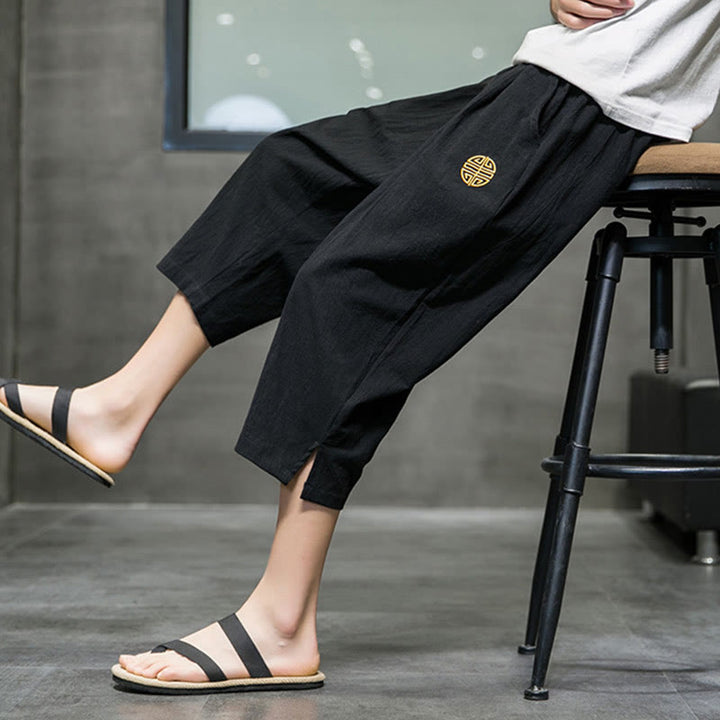 Pantalones cortos de lino con cordón y bolsillos de Buddha Stones para hombre, de verano - image 17