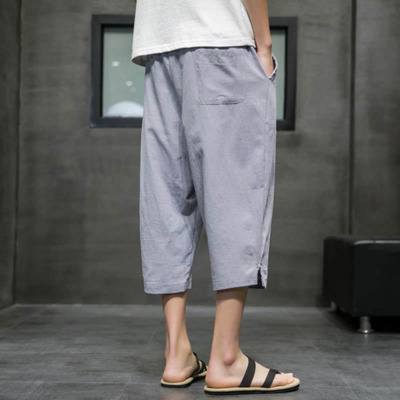 Pantalones cortos de lino con cordón y bolsillos de Buddha Stones para hombre, de verano - image 20
