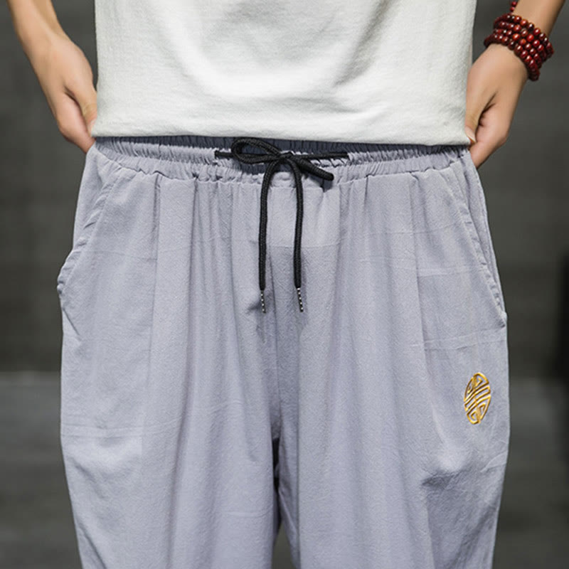 Pantalones cortos de lino con cordón y bolsillos de Buddha Stones para hombre, de verano - image 27