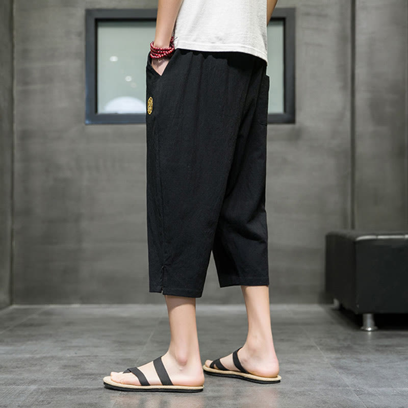 Pantalones cortos de lino con cordón y bolsillos de Buddha Stones para hombre, de verano - image 12