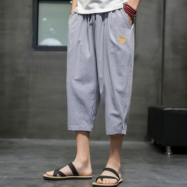 Pantalones cortos de lino con cordón y bolsillos de Buddha Stones para hombre, de verano - image 22