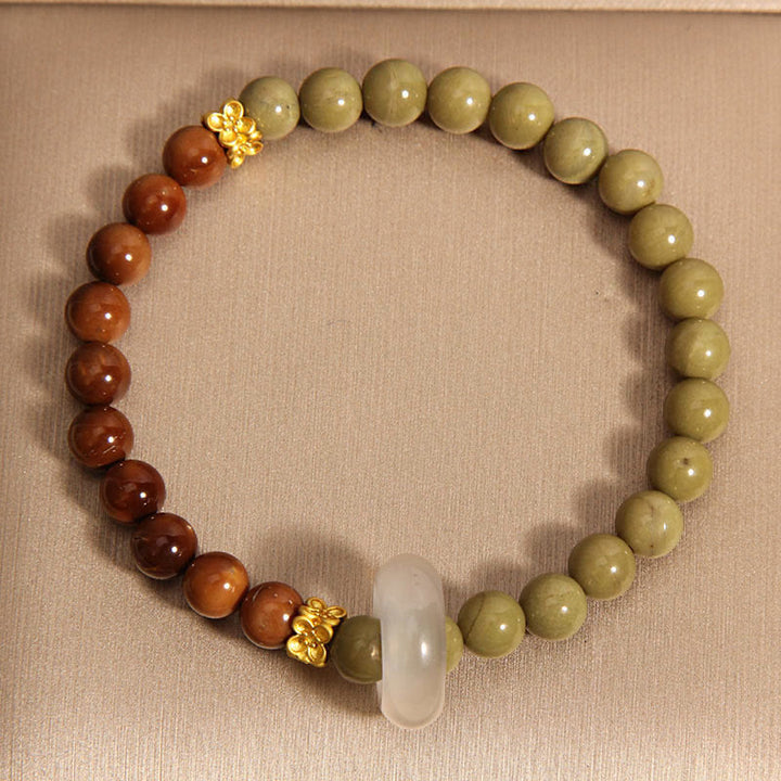 Buddha Stones pulsera de alienta de ágata natural de Alashan y semilla de Kuka