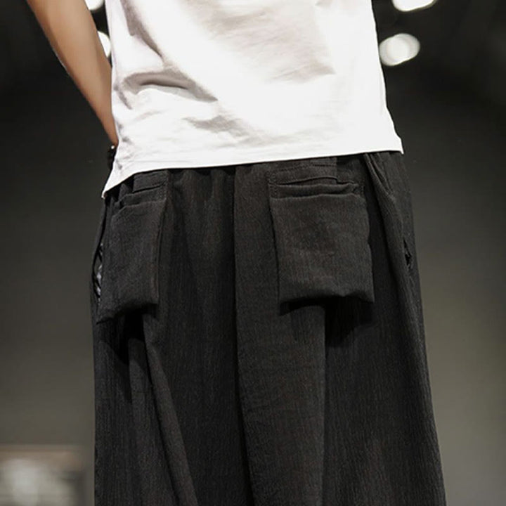 Buddha Stones Pantalones cortos de verano de algodón y lino sólidos para hombres con bolsillos - image 35