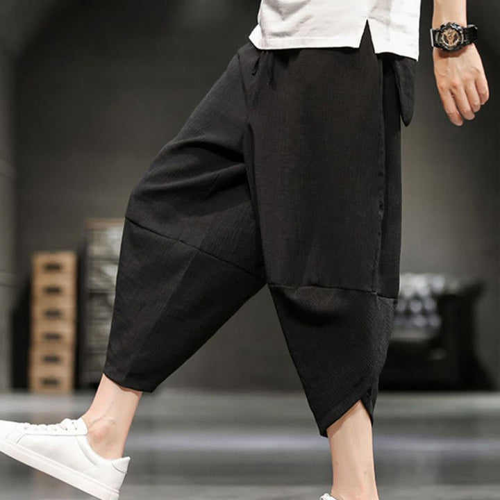 Buddha Stones Pantalones cortos de verano de algodón y lino sólidos para hombres con bolsillos - image 32