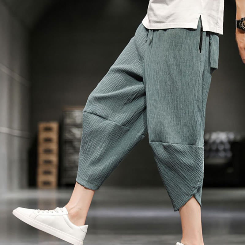 Buddha Stones Pantalones cortos de verano de algodón y lino sólidos para hombres con bolsillos - image 16