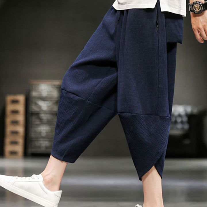 Buddha Stones Pantalones cortos de verano de algodón y lino sólidos para hombres con bolsillos - image 23