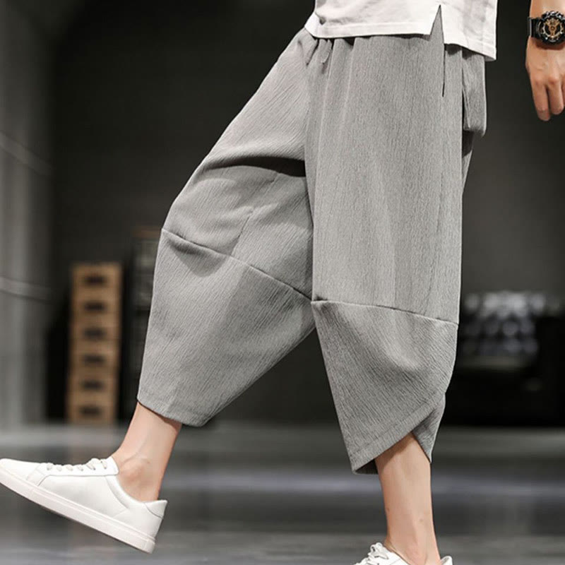 Buddha Stones Pantalones cortos de verano de algodón y lino sólidos para hombres con bolsillos - Gris claro - US/UK/AU46, EU56 (5XL)  - image 1