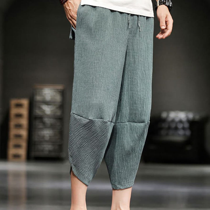 Buddha Stones Pantalones cortos de verano de algodón y lino sólidos para hombres con bolsillos - image 11