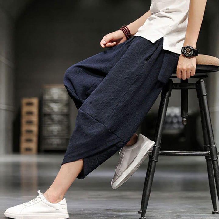 Buddha Stones Pantalones cortos de verano de algodón y lino sólidos para hombres con bolsillos - image 21