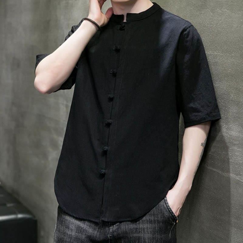 Camiseta de algodón de media manga para hombre en color liso de Buddha Stones - image 20