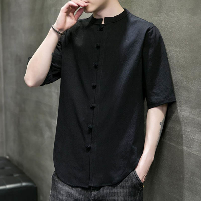 Camiseta de algodón de media manga para hombre en color liso de Buddha Stones - image 22