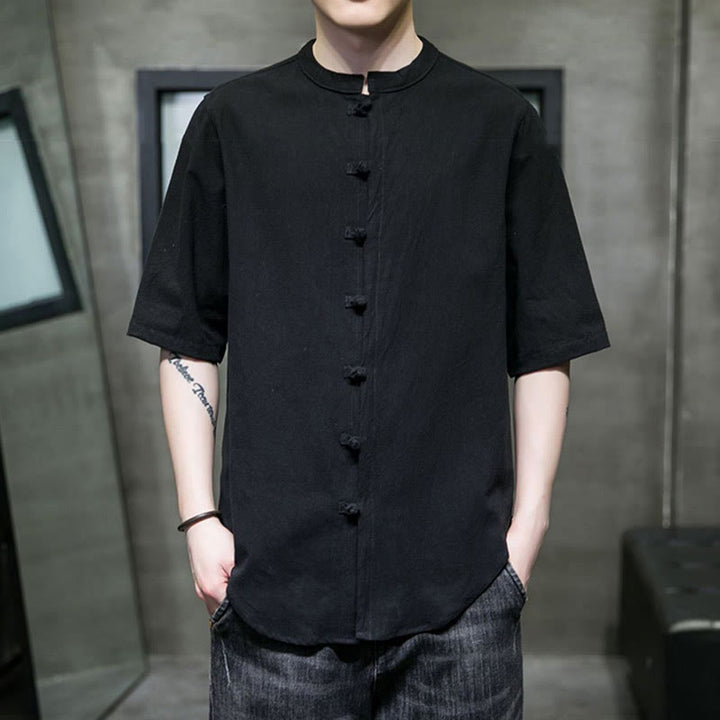 Camiseta de algodón de media manga para hombre en color liso de Buddha Stones - Negro - US/UK/AU46, EU56 (5XL)  - image 17