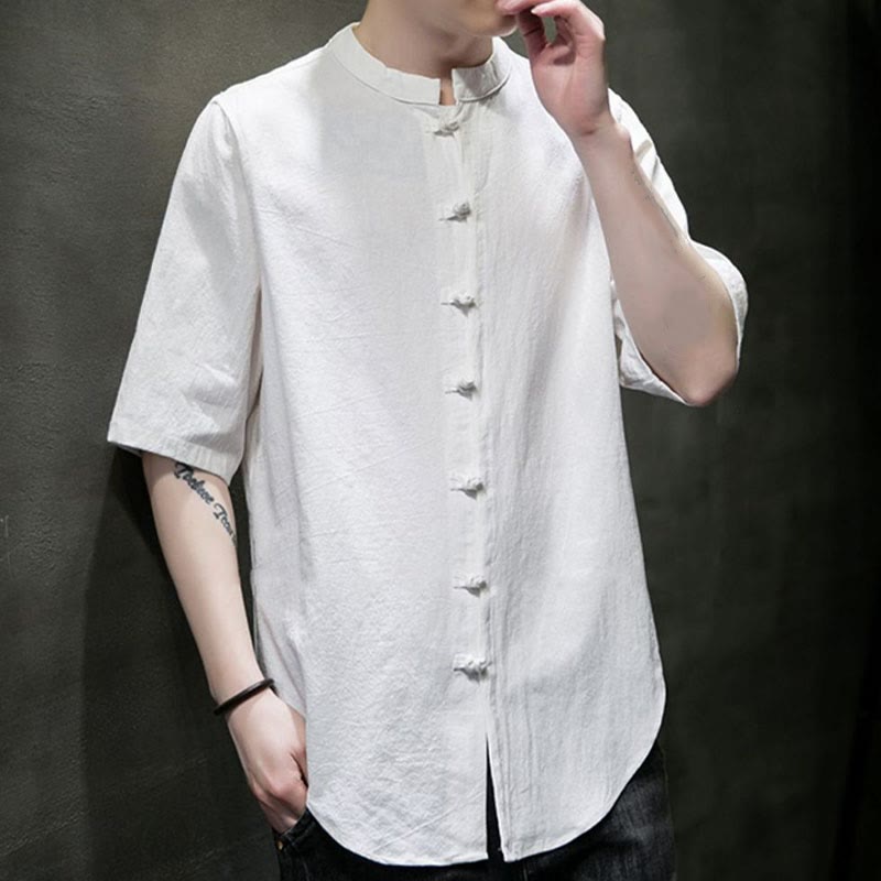 Camiseta de algodón de media manga para hombre en color liso de Buddha Stones - image 4